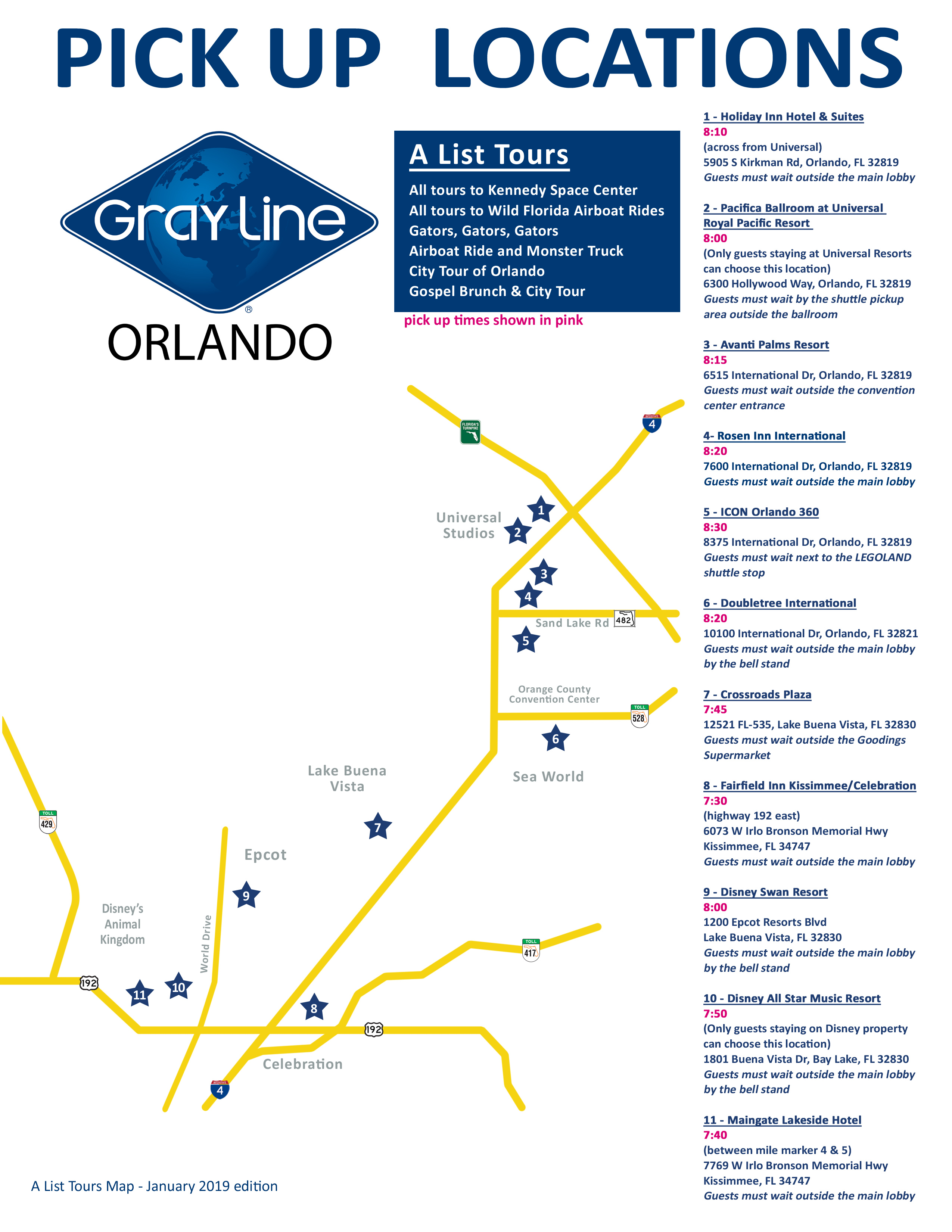 Orlando Tours Pick Up Points Map