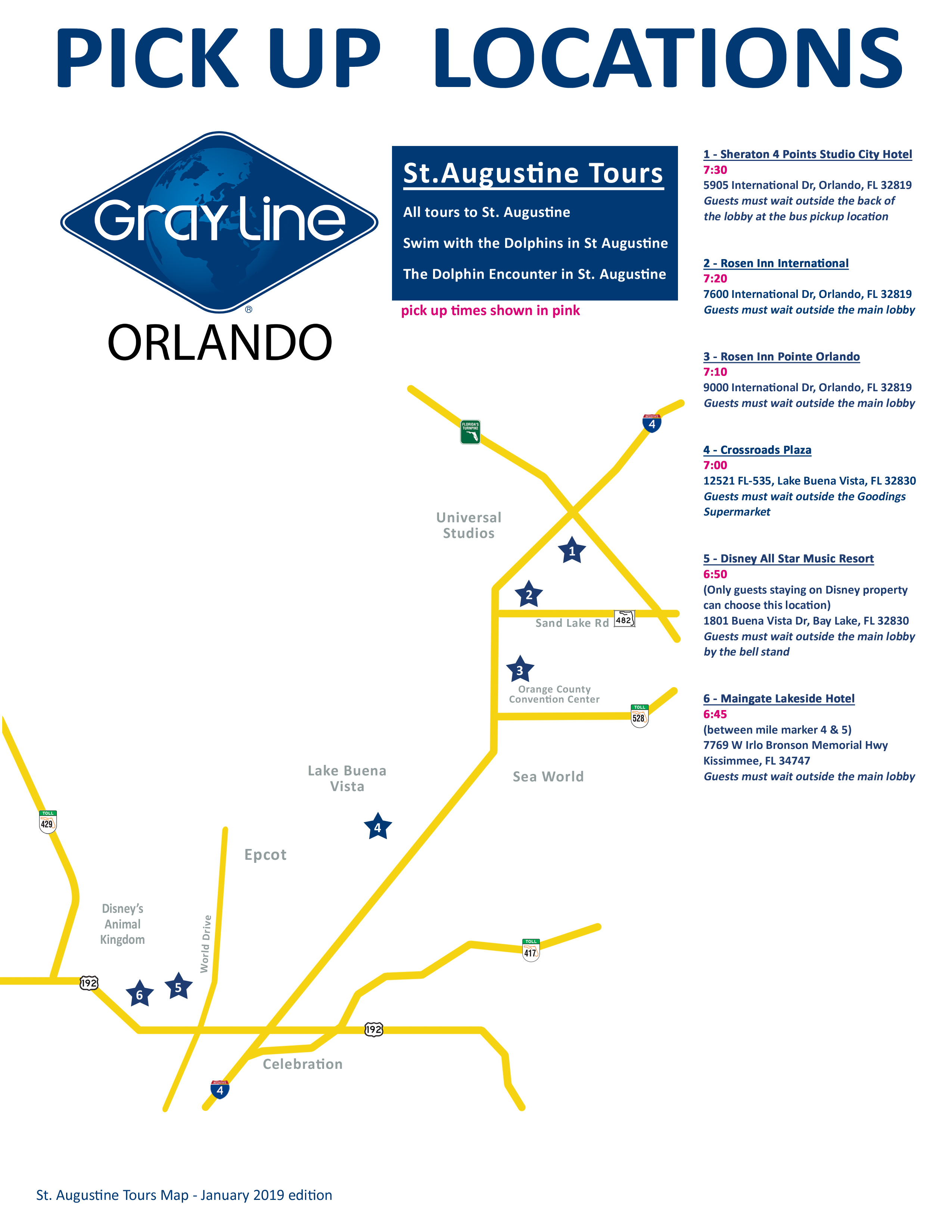 Orlando Tours Pick Up Points Map