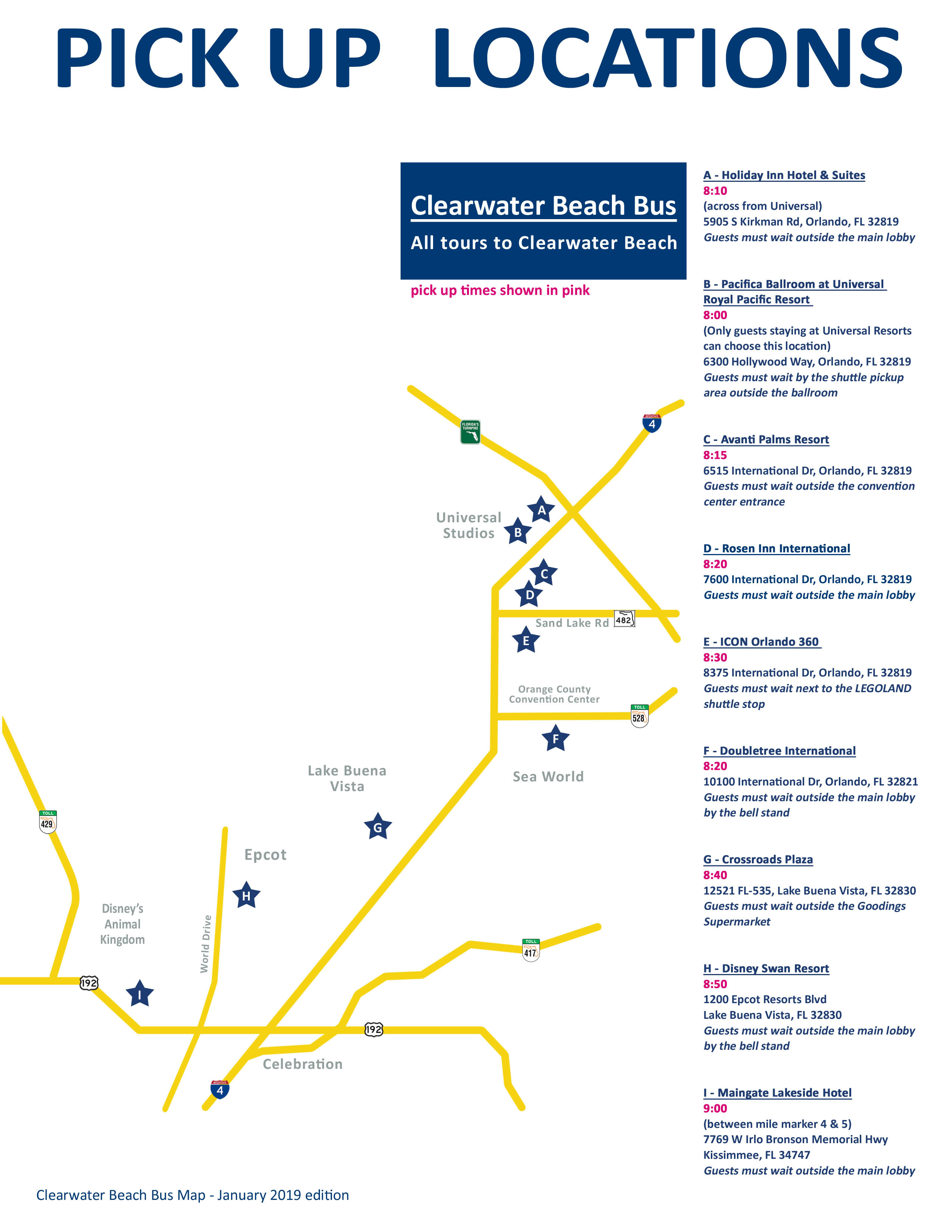 Orlando Tours Pick Up Points Map