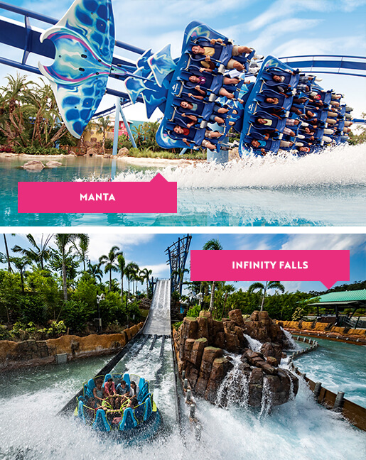 Manta and Infinity Falls rides at SeaWorld Orlando