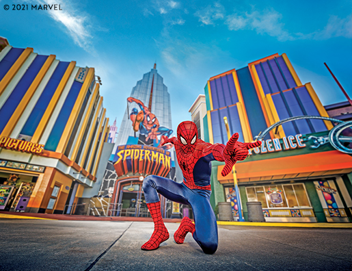 Spiderman with family at Universal Florida